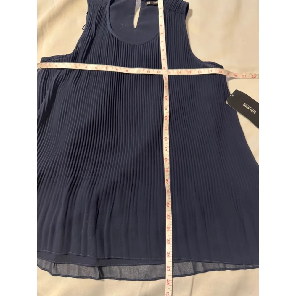 Zara Basic Pleated Tank Top Size S Navy Sleeveless New w Tags